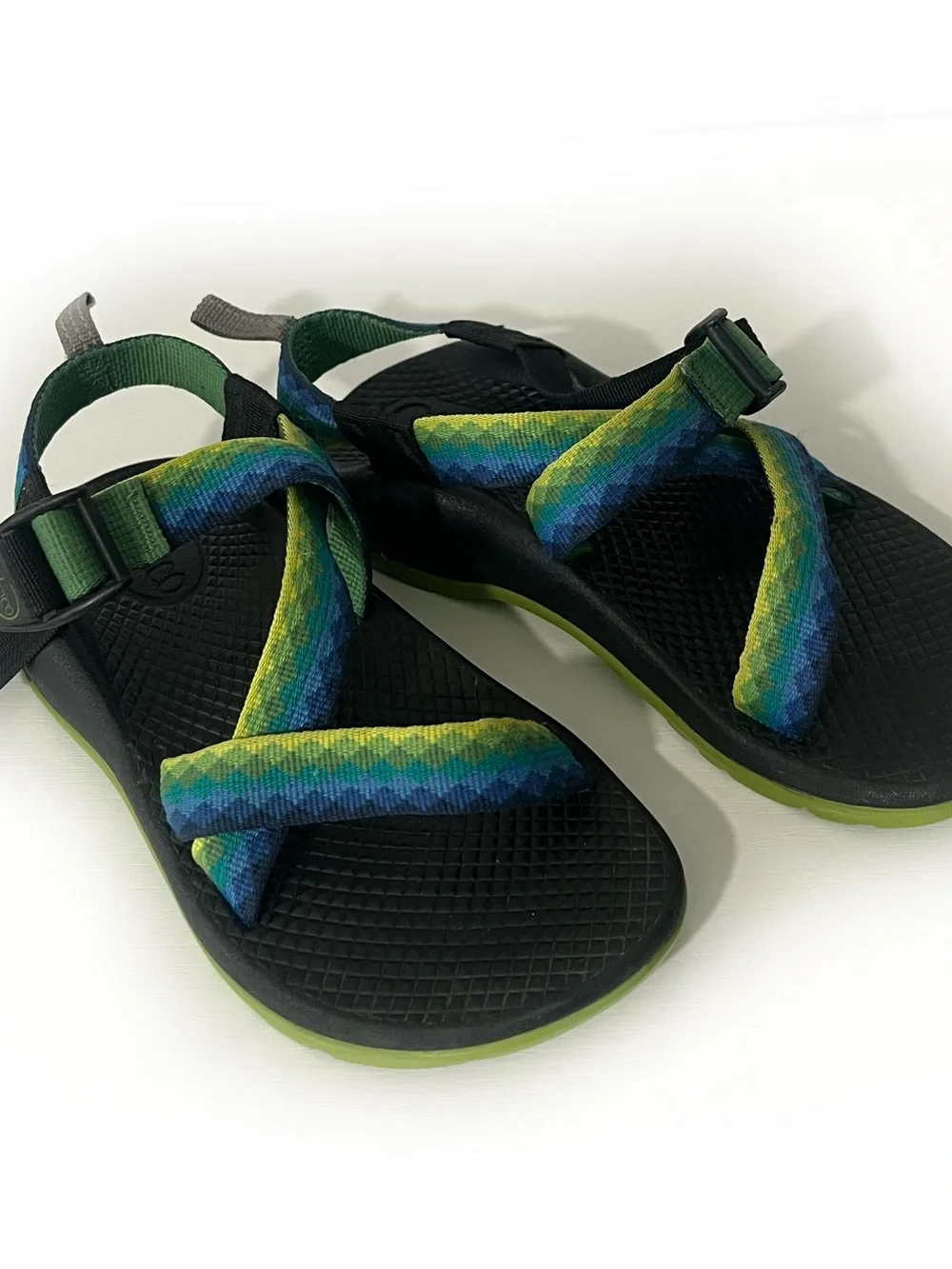 Chaco Kids Z/1 Eco Tread Blue/Green/Yellow Sandals Sz 1
